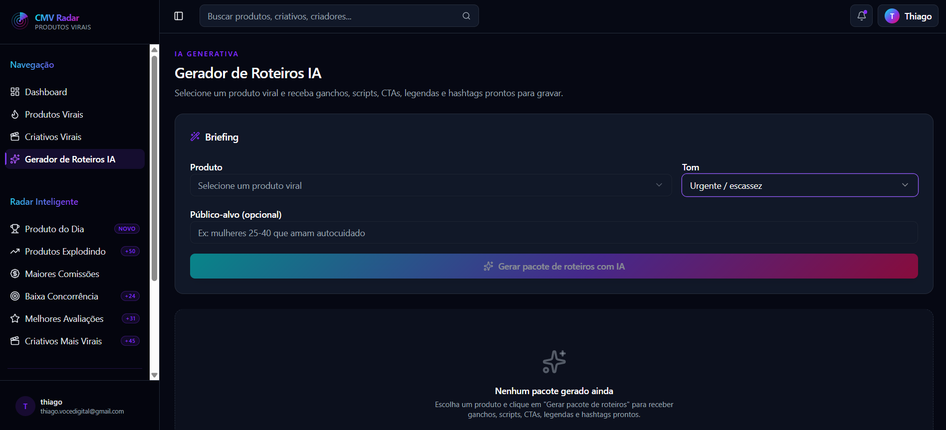 Gerador de roteiros com IA no CMV Radar